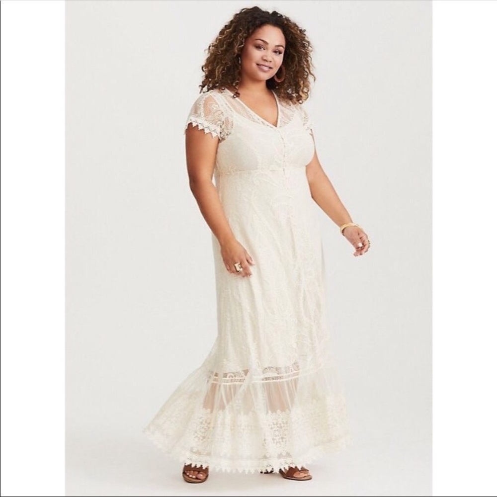 Torrid cream lace button down maxi dress